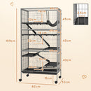 Gabbia per Conigli con 4 Ingressi a Livelli Multipli con Amaca 80x52x159 cm in Acciaio e PP Argento e Grigio
