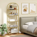 Scaffale Libreria Portaoggetti ad Arco 60x30x175 cm a 5 Ripiani in Acciaio e Vetro Temperato Oro   
