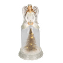 Campana di Vetro con pino e Angelo in Resina bianco cm Ø12xh24