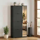 Scarpiera con Specchio 82x30x168 cm 4 Cassetti Ribalta e Armadietto 2 Ante in MDF Nero      