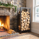 Portalegna per Interni ed Esterni 45,5-75,5x25x98-170 cm con Larghezza e Altezza Regolabili e Base Rialzata in Acciaio Nero      