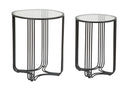 Tavolinetti Dublino Coppia Ø50,5x61,5 - 40,5x57 cm in Ferro e Vetro Nero