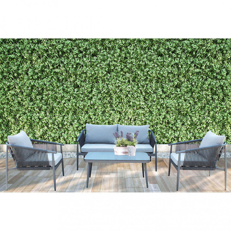 Set Salotto da Giardino Divano 2 Poltrone e Tavolino con Cuscini in Alluminio Grigio scuro