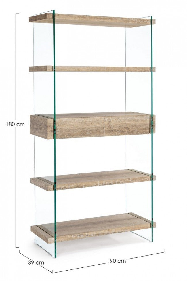Libreria 4 Ripiani 2 Cassetti Line Kenya in Vetro