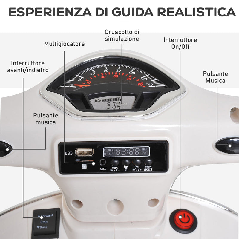 Moto Elettrica per Bambini Piaggio Vespa GTS 6V Bianco  