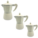 Set 3 Caffettiere in alluminio 1-3-6 tazze con manico soft touch Beige