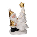 Babbo natale in resina con albero e led bianco e oro cm 29x17,5xh45