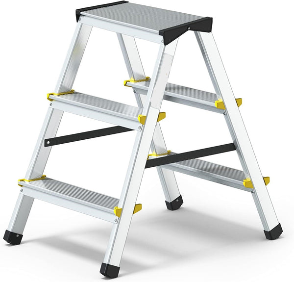 online Scaletto Sgabello Richiudibile 3 Gradini Bifacciale 3x3 Doppia Salita Portata Max 125 Kg in Alluminio