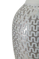 Lampada da Tavolo Resina Wave Ø35x65 cm in Resina e Ferro e Tessuto Argento e Bianco      