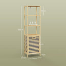 Colonna Bagno con 3 Ripiani e Cesto Portabiancheria in Tessuto 44x33x160 cm in Legno di Bambù 