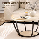 Tavolino da Caffè Rotondo Ø80x43,8 cm con 2 Ripiani e Gambe in Metallo in Truciolare Rovere e Nero      