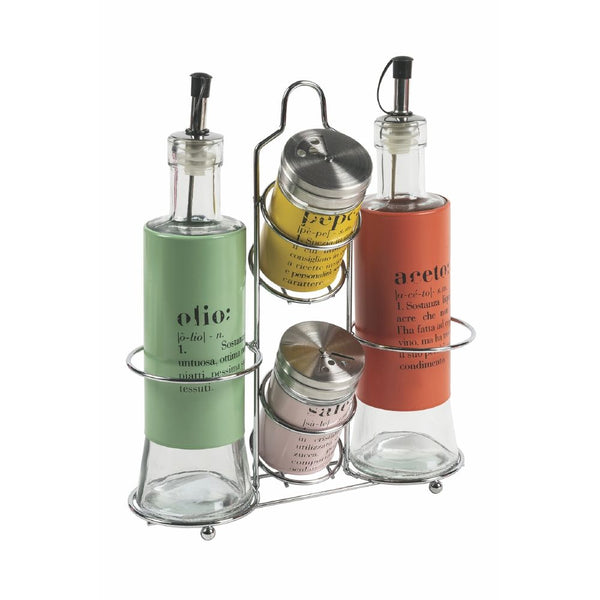 Menage Set Olio Aceto Sale e Pepe  in Vetro e Metallo VdE Tivoli 1996 con Stand online