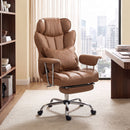 Sedia da Ufficio Massaggiante a 6 Punti Reclinabile 76x77x115-123 cm con Cuscino Lombare e Poggiapiedi in Pelle PU Marrone      