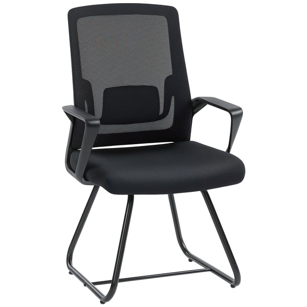 prezzo Sedia da Ufficio 57x56x97 cm Senza Ruote Ergonomica con Braccioli Struttura in Acciaio Nero