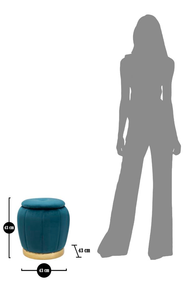 Pouf Contenitore Paris Oro Ø 43x43 cm in Legno e Poliestere Ottanio