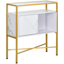 Mobile Soggiorno con Piano in Vetro 80x30x90 cm in MDF e Acciaio Bianco e Oro