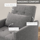 Poltrona Letto Singolo Reclinabile con Cuscino Sfoderabile in Tessuto Effetto Lino Grigio  