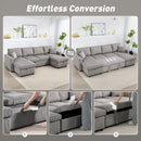 Divano Letto Moderno a U 282x140x86 cm con 2 Chaise Longue e Vani Contenitore Velluto a Coste Grigio      