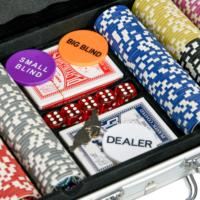 YUENFONG Set Da Poker 500 Chip Laser Di Qualità – Valigetta Alluminio Con Carte, Dadi E Pulsanti – Completo Per Texas Hold'em E Casinò