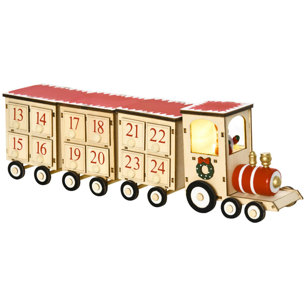 acquista Calendario Avvento di Natale a forma di Treno 40x8x11 cm con Luce LED in Compensato