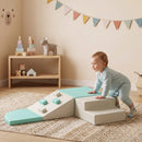 Set di 4 Costruzioni Morbide per Bambini 1-3 Anni 80x80x20 cm in Pelle PU ed EPE Verde Chiaro e Beige      