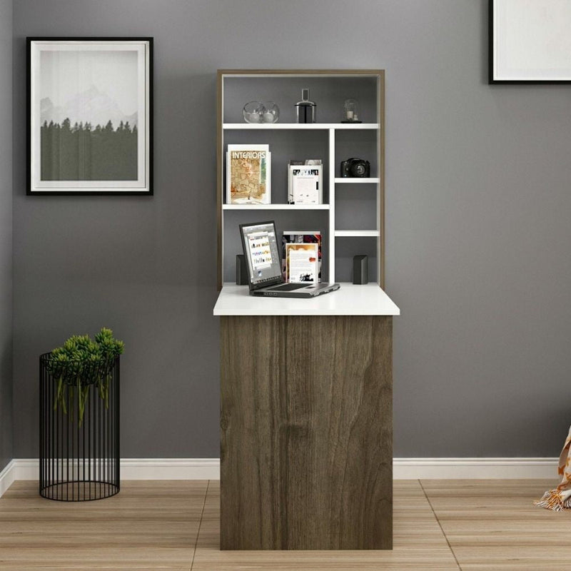 Scrivania da parete richiudibile 93x58x157 cm Mina noce e bianco