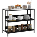 Isola da Cucina con Mensole, Piano Effetto Marmo 100x50x90 cm Struttura in Metallo Nero e Bianco