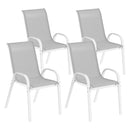 Set 4 Sedie da Giardino 54x71x93 cm Impilabili con Braccioli Curvi in Acciaio e Tessuto Traspirante Grigio Bianco      