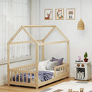 Struttura Letto per Bambini a Forma di Casetta 96x195x165 cm con Doghe e Recinzione in Legno di Pino Color Legno      