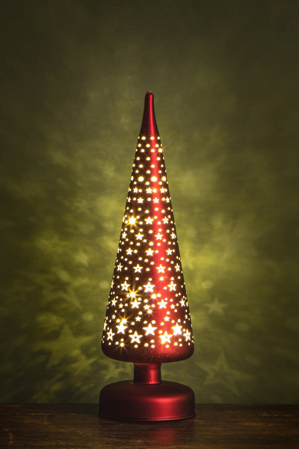 Set 2 Alberi Mini Stelle e Led H30 cm Rosso sconto