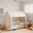 Struttura Letto per Bambini a Forma di Casetta 96x195x165 cm con Doghe e Recinzione in Legno di Pino Color Legno      