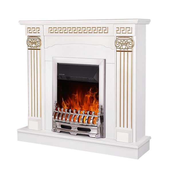 sconto Camino Elettrico da Pavimento 102x110x30 cm Effetto Fiamma 2000W Calisto & Galileo Silver Bianco