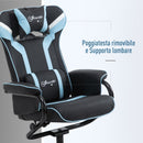 Sedia da Gaming Girevole Reclinabile con Poggiapiedi in Similpelle  Nera e Azzurro