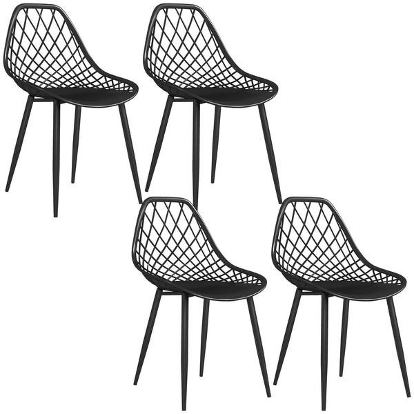Set 4 Sedie da Pranzo Design Moderno con Schienale Traforato in Plastica Nero prezzo