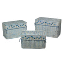 Set 3 Baule in rattan azzurro andrea fodera fiori blu 