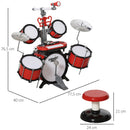 Batteria Musicale Giocattolo per Bambini con Microfono e Tastiera  Rossa