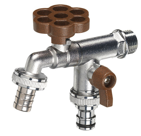 acquista Rubinetto a Sfera Doppio per Fontana da Giardino con Fiore e Leva Colorate Belfer RUB/030 Ruggine