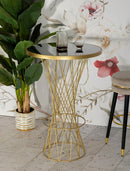 Tavolo Bar Tower New Ø70x103 cm in Ferro e Vetro Oro e Nero      