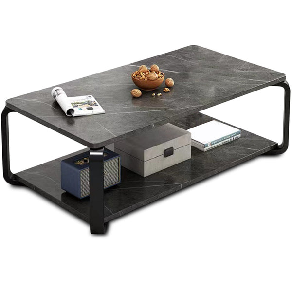 Tavolino Basso da Caffè a 2 Livelli Design Luxury Effetto Marmo Nero e Grigio sconto