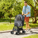 Passeggino per Cani Taglia XS e S 81x48x99 cm con Cesto Cuscino e 2 Guinzagli Nero e Grigio   