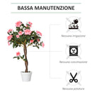 Pianta Finta di Rosa da 21 Fiori Ø18x90 cm con Vaso Riempito in Cemento e Muschio Rosa      