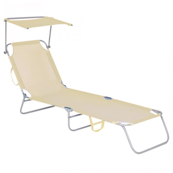 Lettino in Textilene Schienale Regolabile e Tettuccio Parasole Beige sconto
