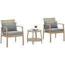 Set Salotto da Giardino con 2 Poltroncine con Cuscini e Tavolino in Vetro in Rattan Marrone e Grigio