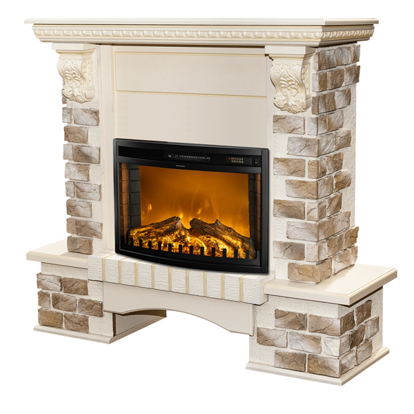 online Camino Elettrico da Pavimento 109x110x33 cm Effetto Fiamma 1500W Topaz & Zakinthos Avorio
