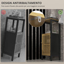 Mobiletto Bagno con Ripiano Aperto e Armadietto 32x30x90,5 cm in MDF e Bambù Nero e Color Legno