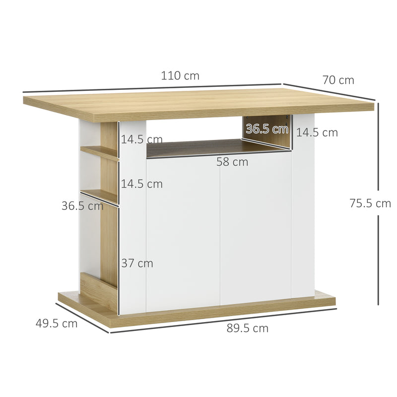 Isola per Cucina 4-6 Persone con Armadietti e Ripiani Aperti 110x70x75,5 cm in Truciolato Bianco e color Legno