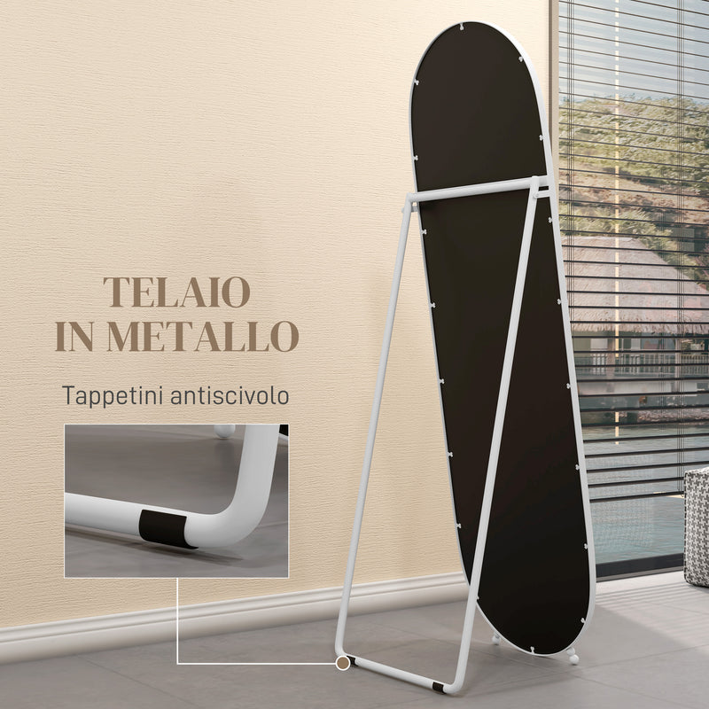 Specchio a Figura Intera da Terra 40x41x159 cm con Supporto Pieghevole in Vetro e Metallo Bianco  
