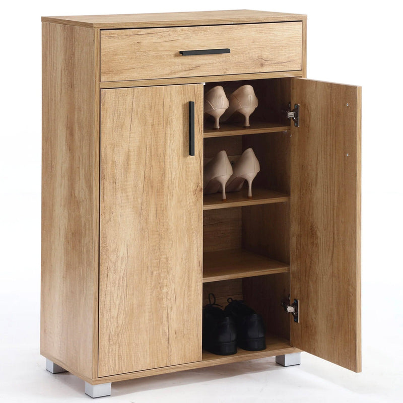 Scarpiera Mobile Salvaspazio 2 Ante 1 Cassetto 63x33x95h cm in Melaminico Venato a Rilievo Rovere Naturale