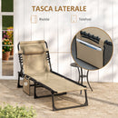 Sdraio da Giardino Pieghevole 185x58x30 cm con Schienale Reclinabile su 5 Posizioni e Cuscino in Tessuto a Rete e Acciaio Beige      
