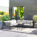 Salotto da Giardino con Divano Angolare Modulabile e Tavolino da Caffè in Rattan Grigio   
